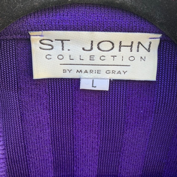St John Santana Knit Jacket Women Royal Purple Y2K Large Old Money Preppy Logo - Picture 10 of 16